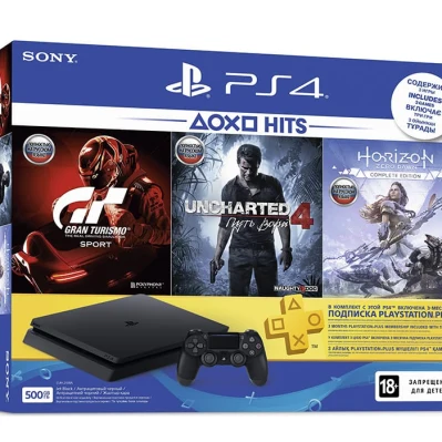 PlayStation 4 Slim 500 GB + 3 диска + подписка PS Plus 3 месяца 